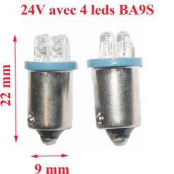 Paire d'ampoules 24 V 4 leds BA9S couleurs au choix