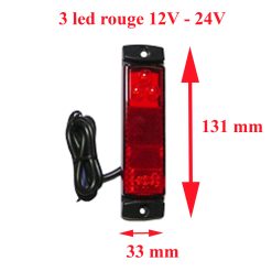 Feu de gabarit rouge 3 leds 9-32 V 13 x 3 cm