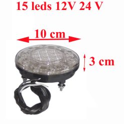 Feu arrière universel 15 leds 12V et 24 V blanc , diamètre 10 cm