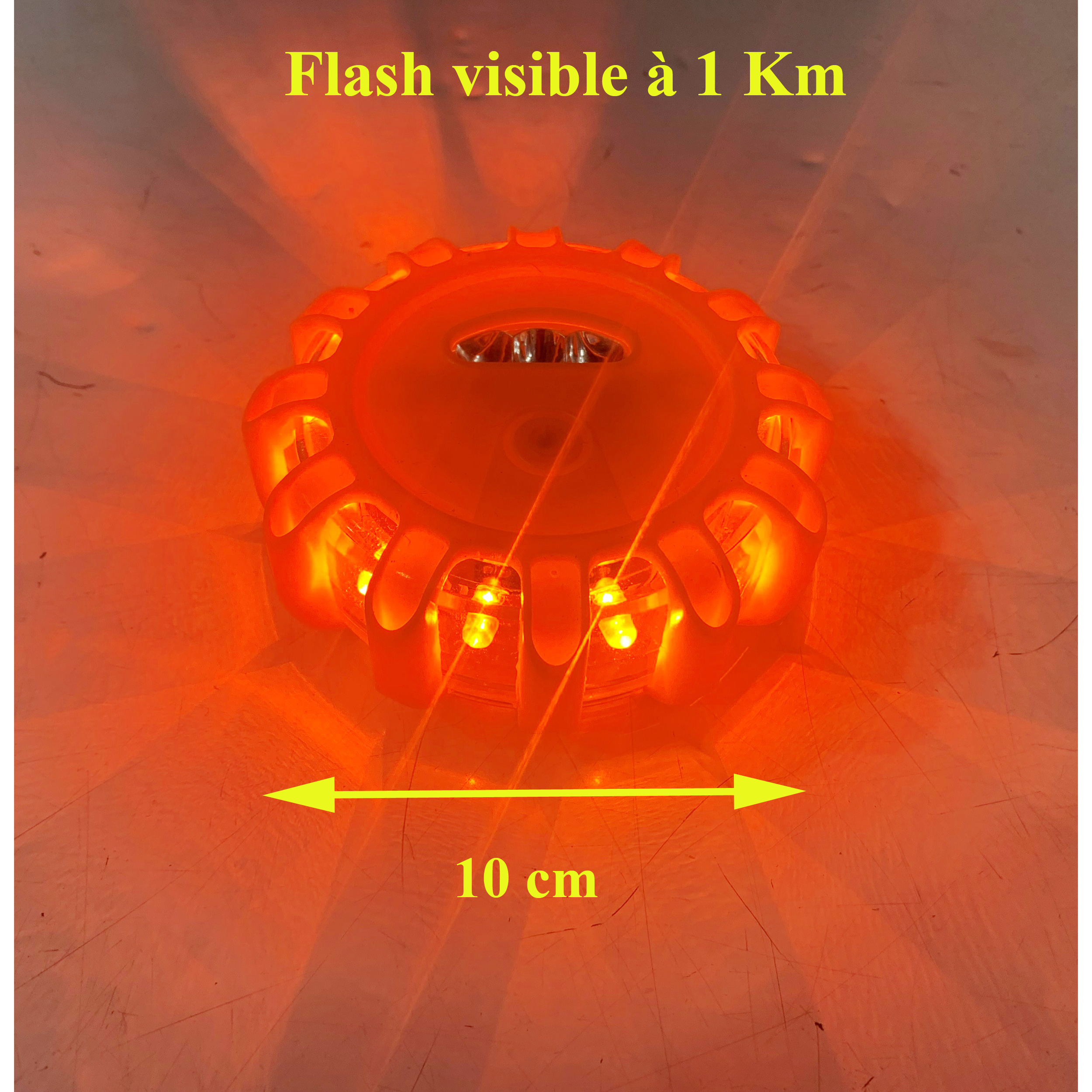 Balise flash à led orange de signalisation -visible à 1 km - Voyant d'avertissement en cas de panne ou accident