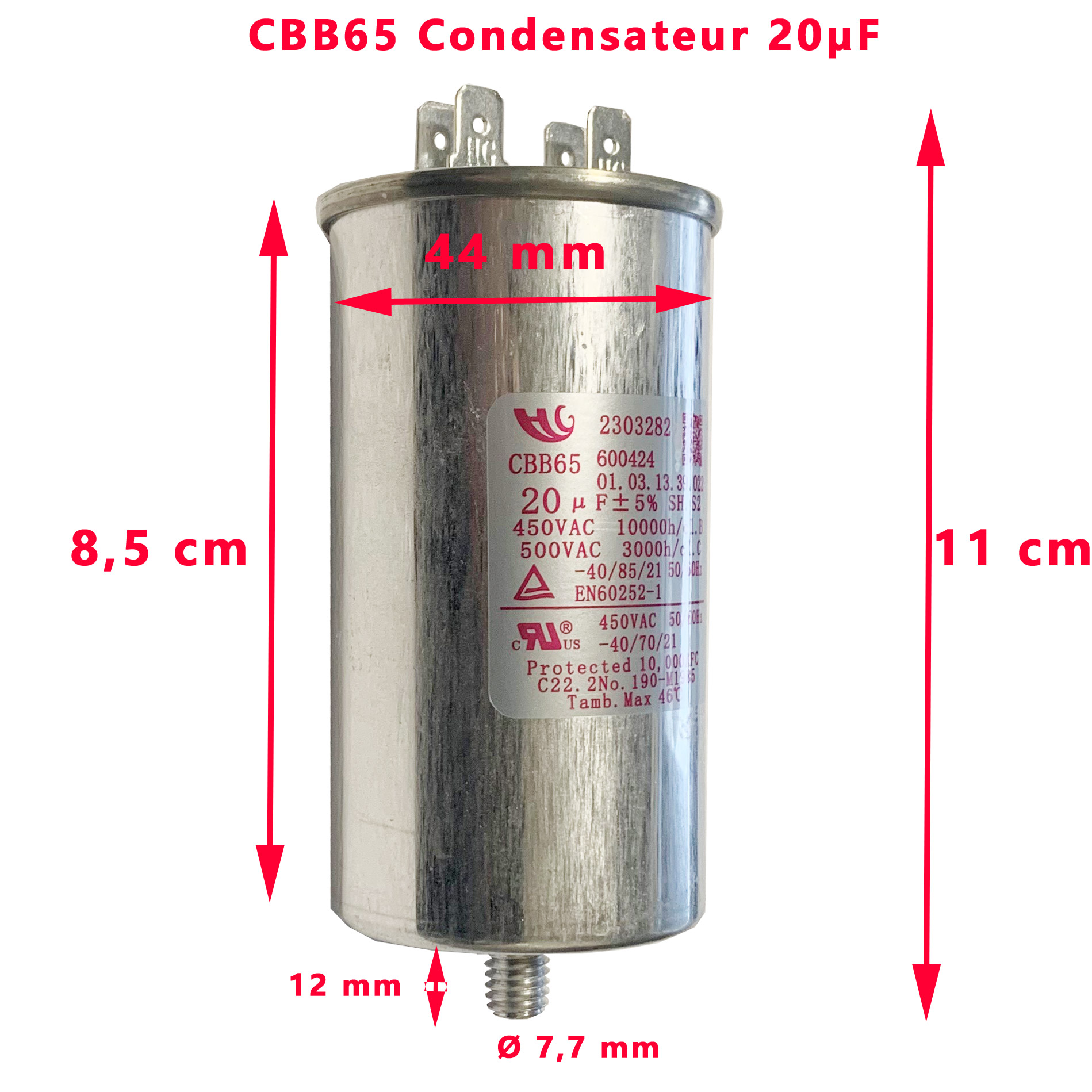 Condensateur CBB61 20µF 450V Pour Démarrage Moteur - Neuf