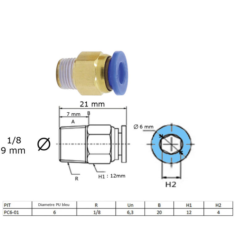 Rs Pro – Raccord rapide pneumatique mâle 8mm – Tuyau cannelé en laiton nickelé – Compatible ISO 6150 B