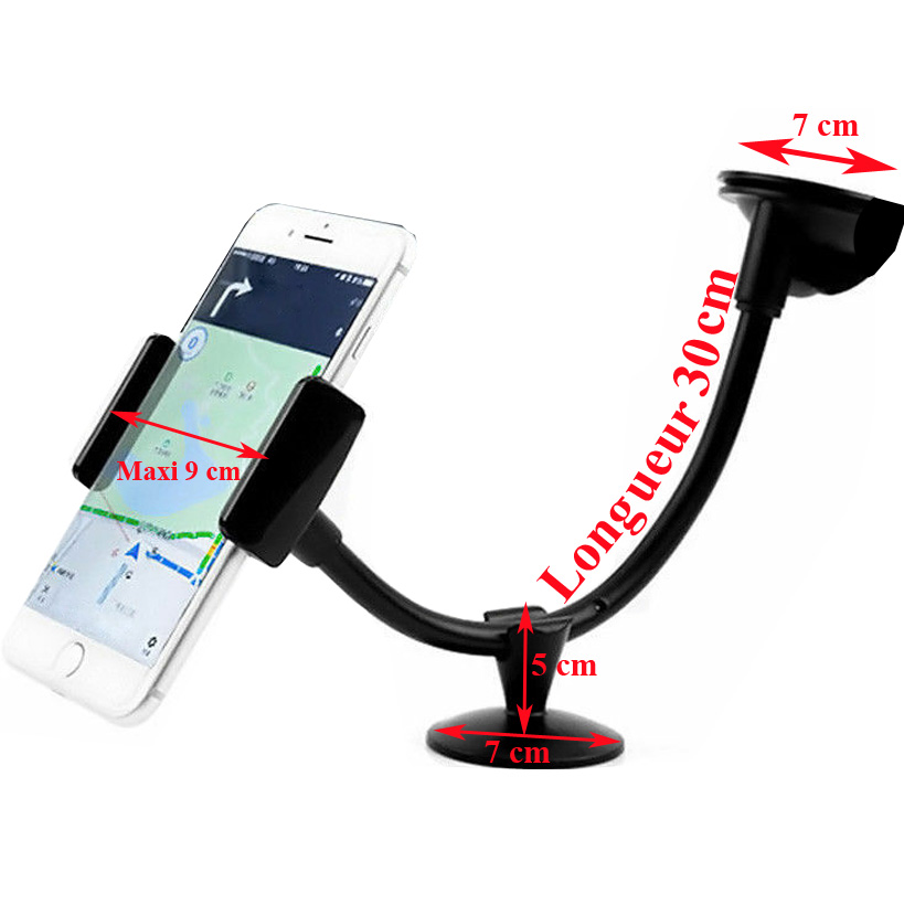 Support universel smartphones/GPS à ventouse sur bras flexible 30 cm