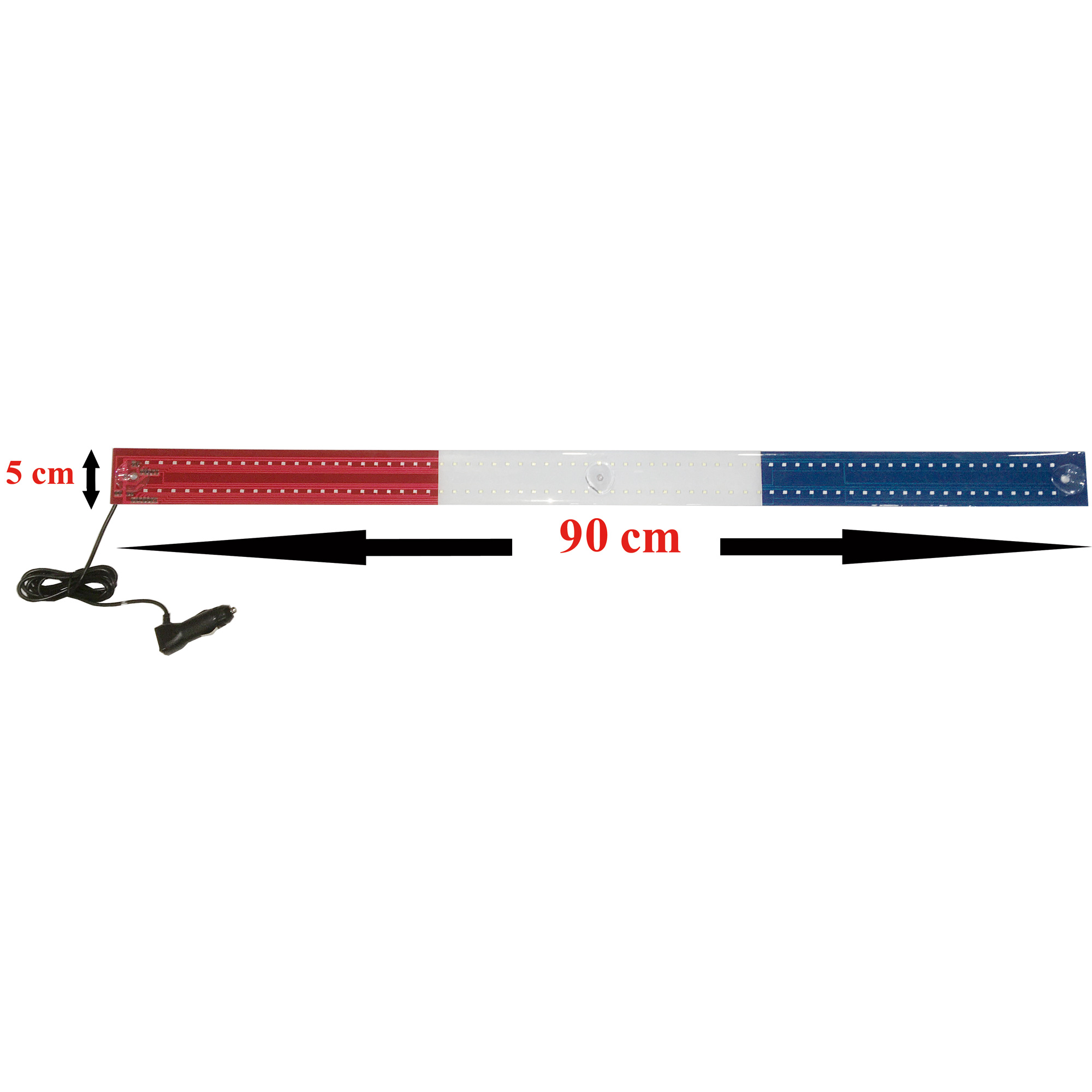Barre extra-plat largeur 5 cm, France (bleu-blanc-rouge), 90cm avec 126  led 12/24V