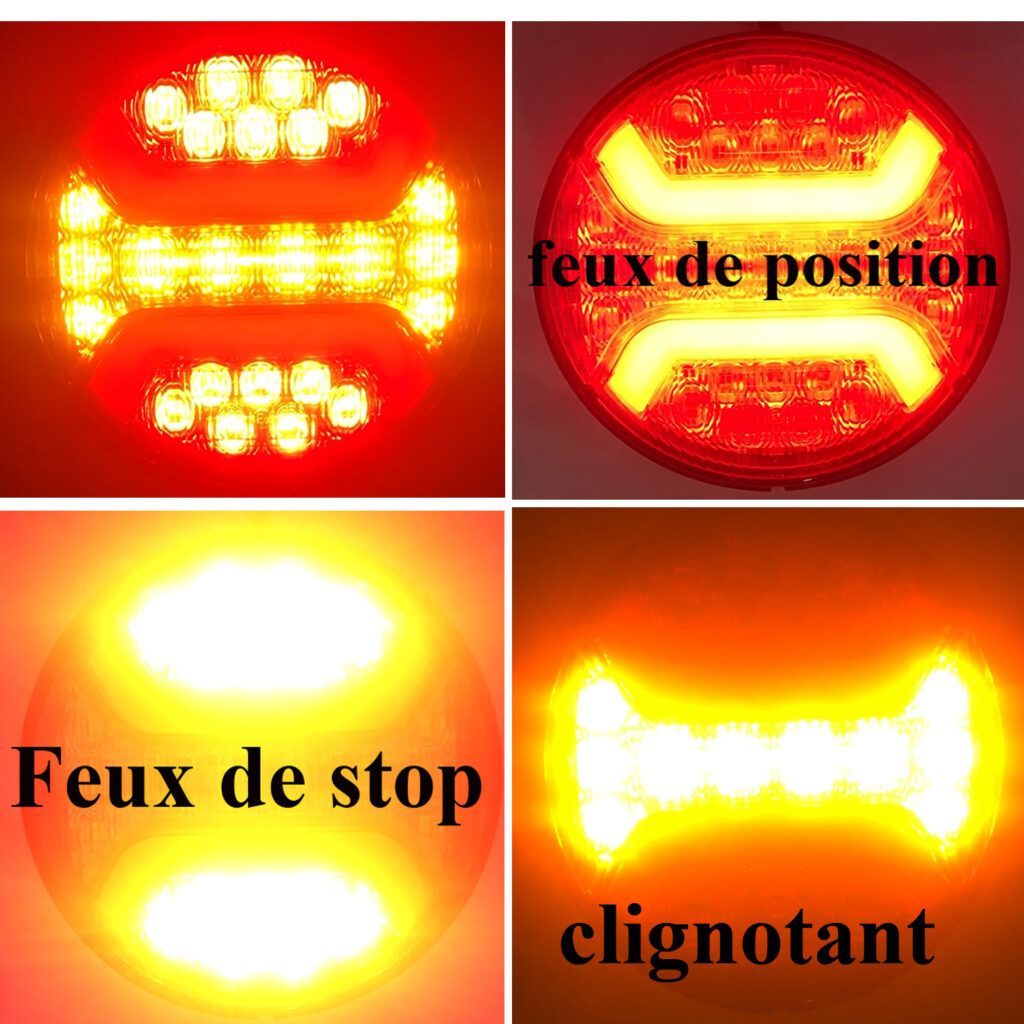Feu Arrière LED Rond Pour Camion 12V/24V - 7 LED Haute Luminosité, Couleur Ambre - Pour Camion, Bus, Remorque