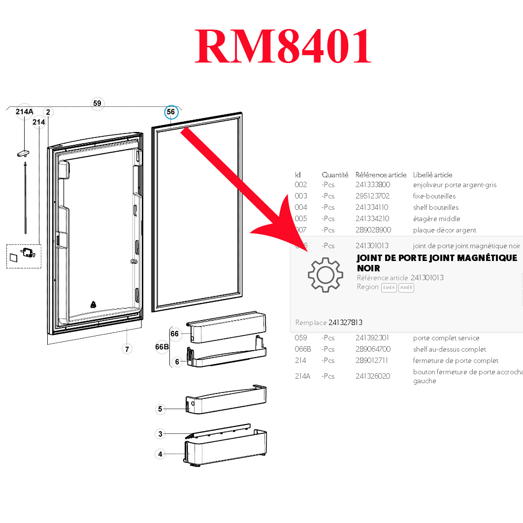 Joint de porte magnetique pour les refrigerateur suivants : RM8400