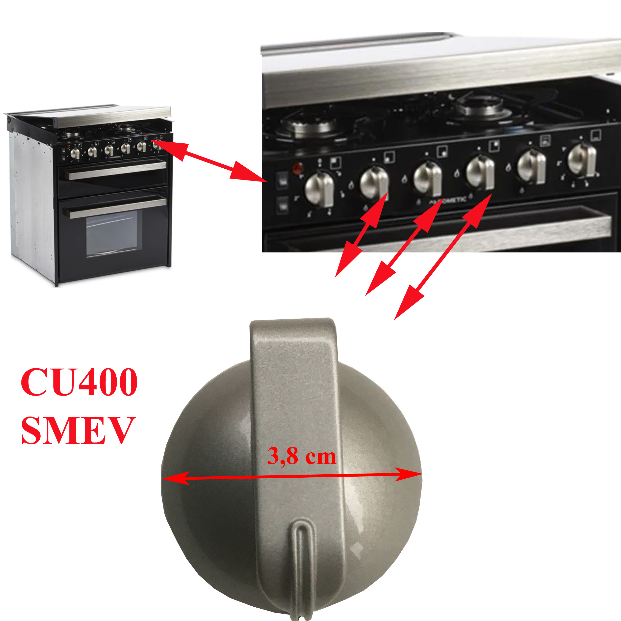 SMEV, bouton rotatif gris des feux pour le CU400 ou 400 ou Mod.400 Dometic