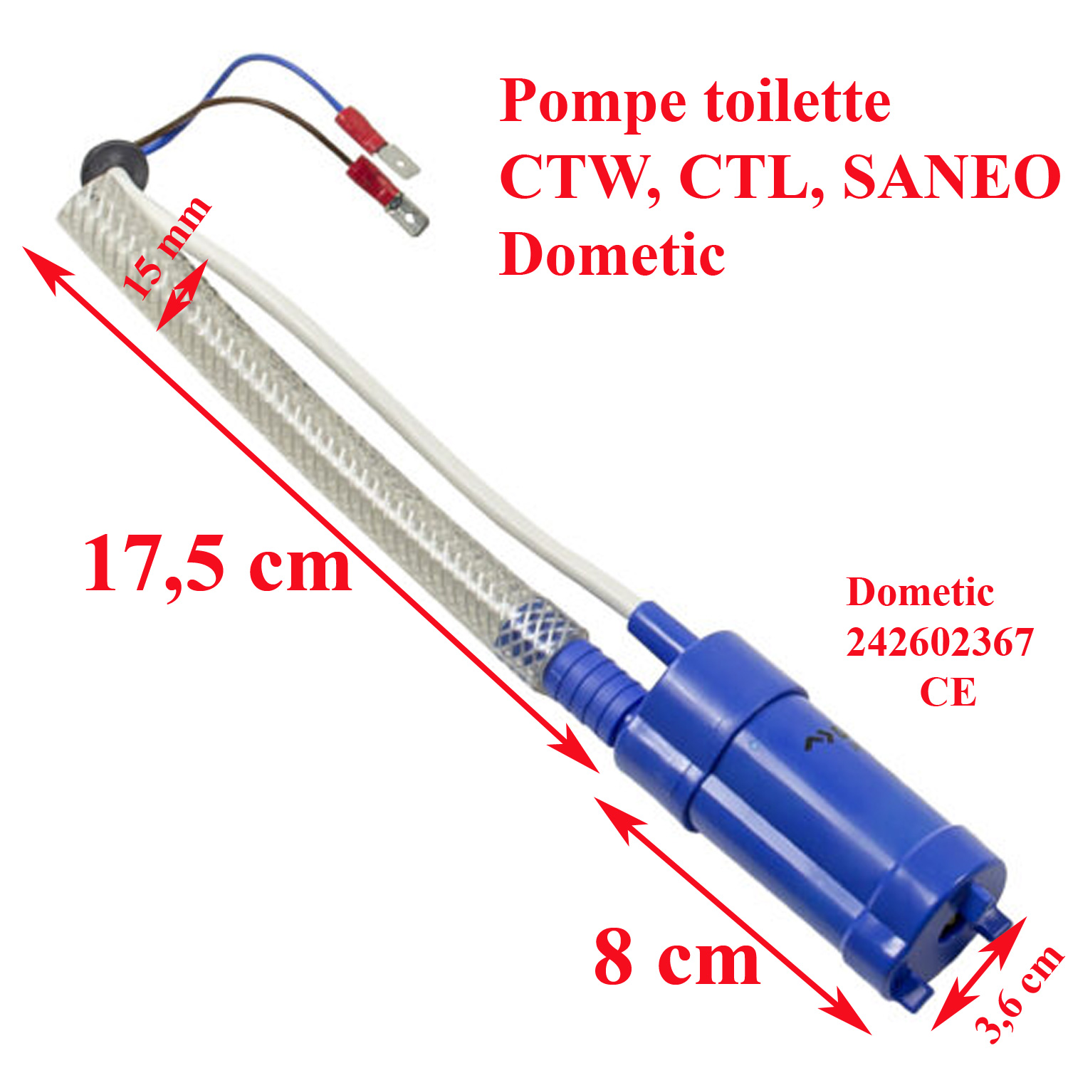 Pompe pour les toilettes Dometic : CTW4110, SANEOCW, CTS4110, CTW3050, CTW3110, CTW4050, CTW4110, SANEOBW, SANEOCW - DISPONIBLE VERS LE 18 AOUT 2026