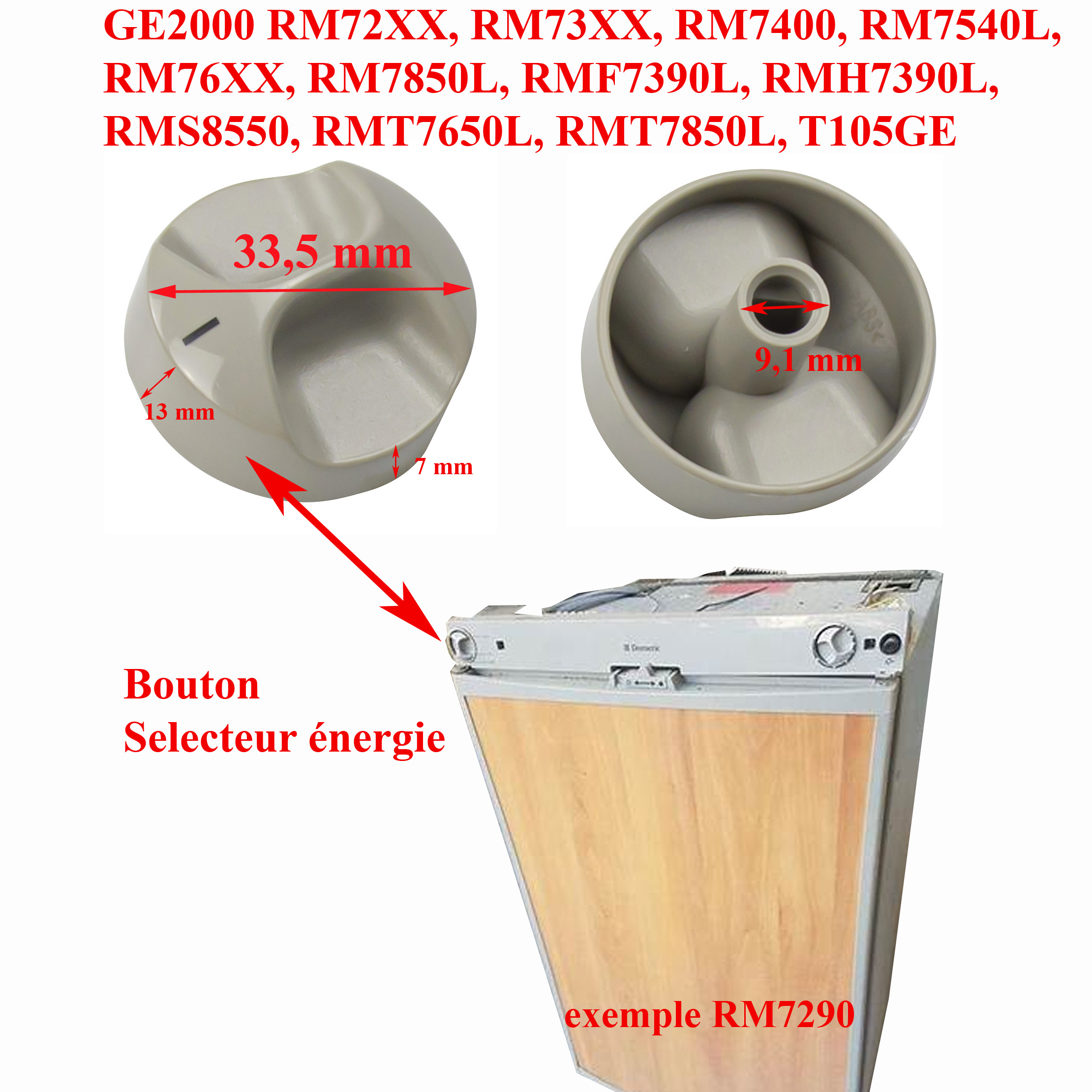 Dometic, bouton rotatif sélecteur d'énergie RGE2000 RM72XX, RM73XX, RM7400, RM7540L, RM76XX, RM7850L, RMF7390L, RMH7390L, RMS8550, RMT7650L, RMT7850L, T105GE par Dometic