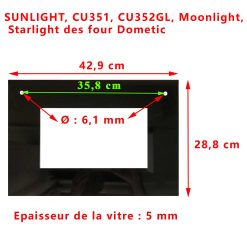 Partie vitrée exterieur de la porte SUNLIGHT, CU351, CU352, CU352GL, CU354MK, Moonlight, Starlight du four Dometic
