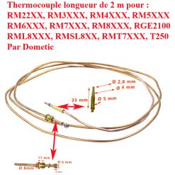 Dometic, thermocouple longueur 2 m pour réfrigérateur RGE3000, RGE4000, RM7600L, RM7650L, RM7850L, RML8330, RML8550, RMSL8500, RMT7650L, RMT7850L, T150GE, T250GE par Dometic