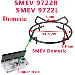 Dometic, grille du grand bruleur 60 mm gauche pour les combis évier et gazinière deux feux MO9722, SMEV 9722