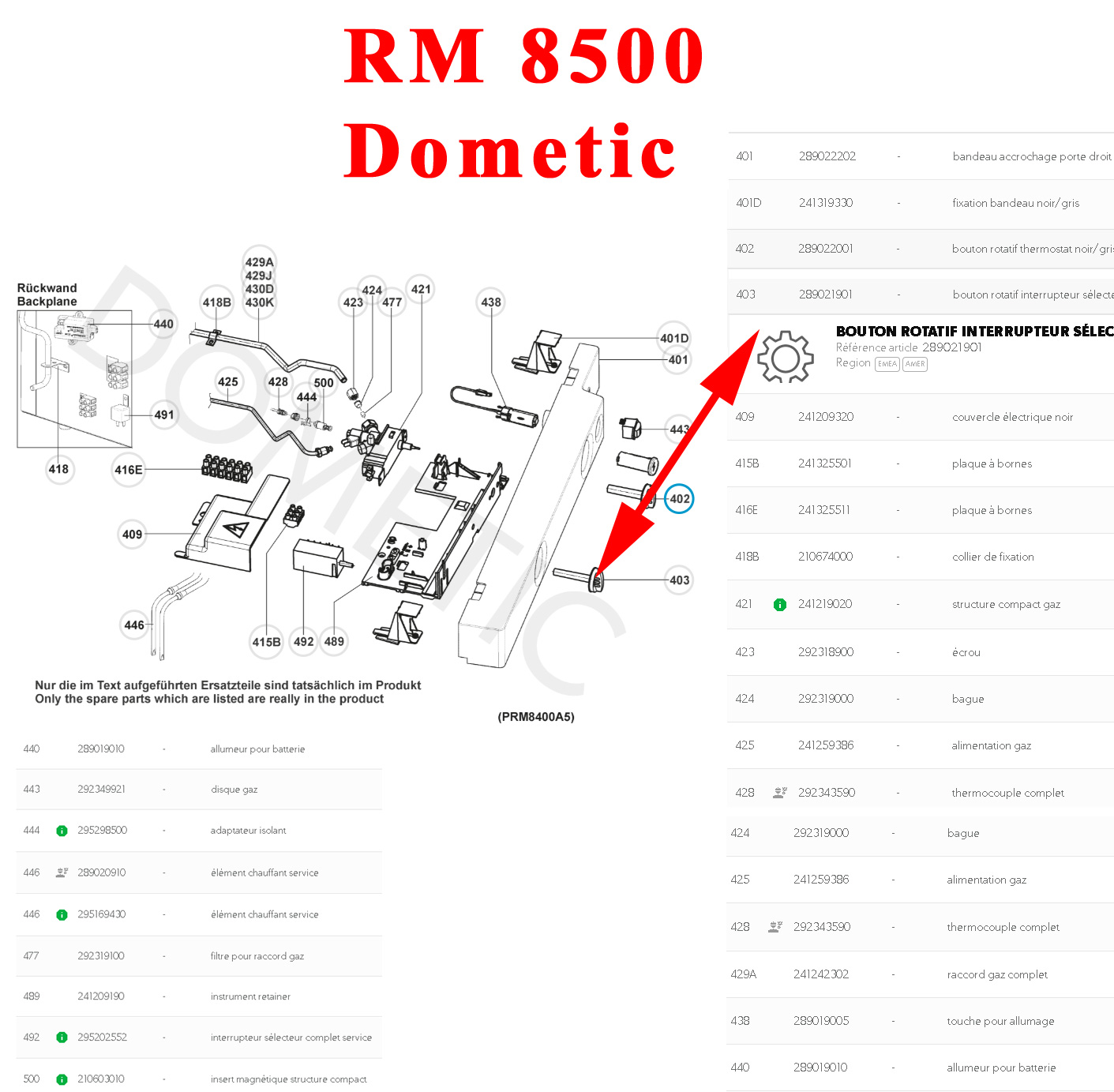 Dometic, bouton rotatif selecteur du mode d'énergie pour RM8500, RM8550, RMS8500, RMS8550 – Image 4