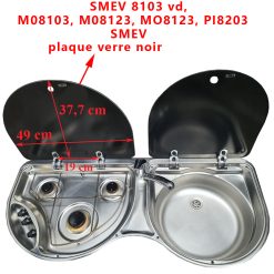 Couvercle gauche en verre pour la gaziniere d’un ensemble évier avec table de cuisson Modèle SMEV 8103vd, M08103, M08123, MO8123, PI8203 de Dometic