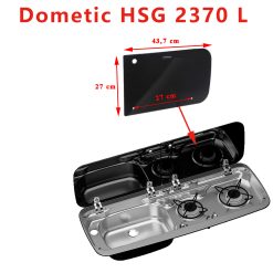 Dometic, HSG 2370L couvercle ou plateau en verre noir 43,7 cm x 27 cm, côté droit des ensembles gazinières et éviers