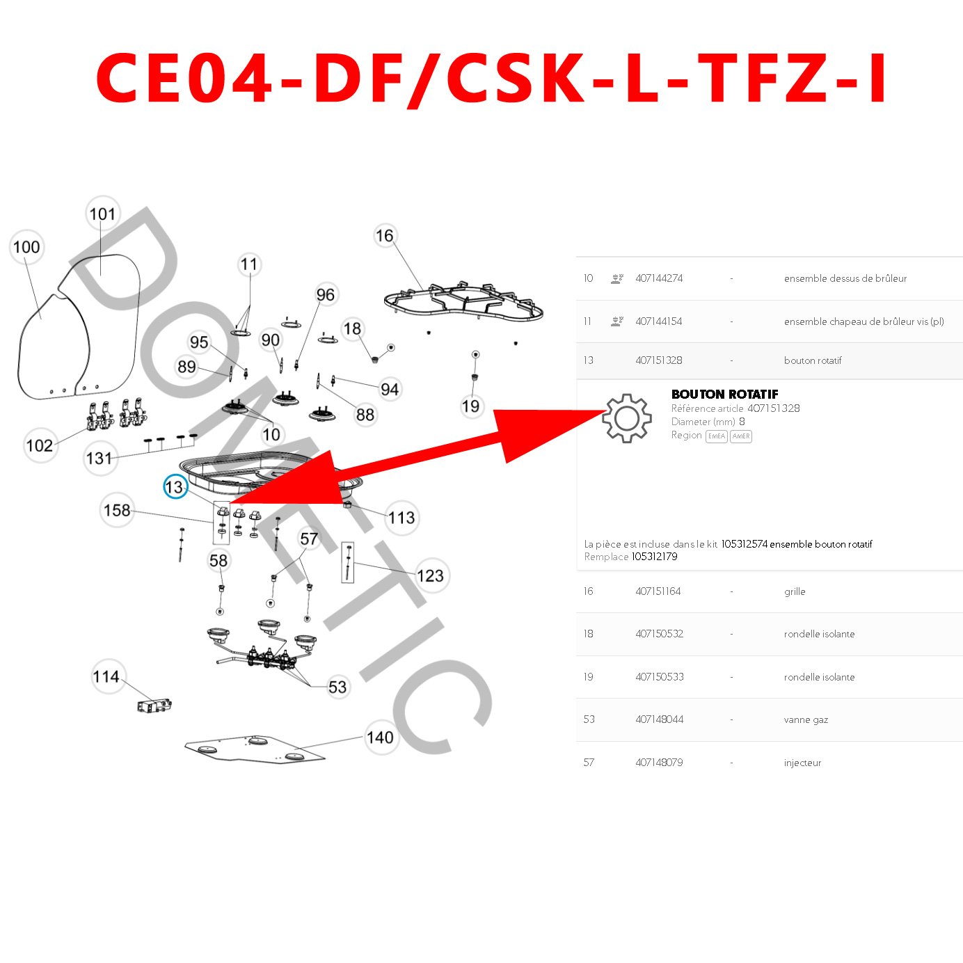 Cramer, un bouton gaziniere CE04, MO0927, MO917, MO921, MO9722, KSK2008, PI0909, PI913, PI8023, PI8621 par Dometic – Image 6