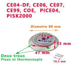 Un brûleur CE04, CE06, CE07, CE08, CE09, CE99, COE,  PICE04, PISK2000, EK2000, K840x436, CE1304, CE1489 Dometic Cramer