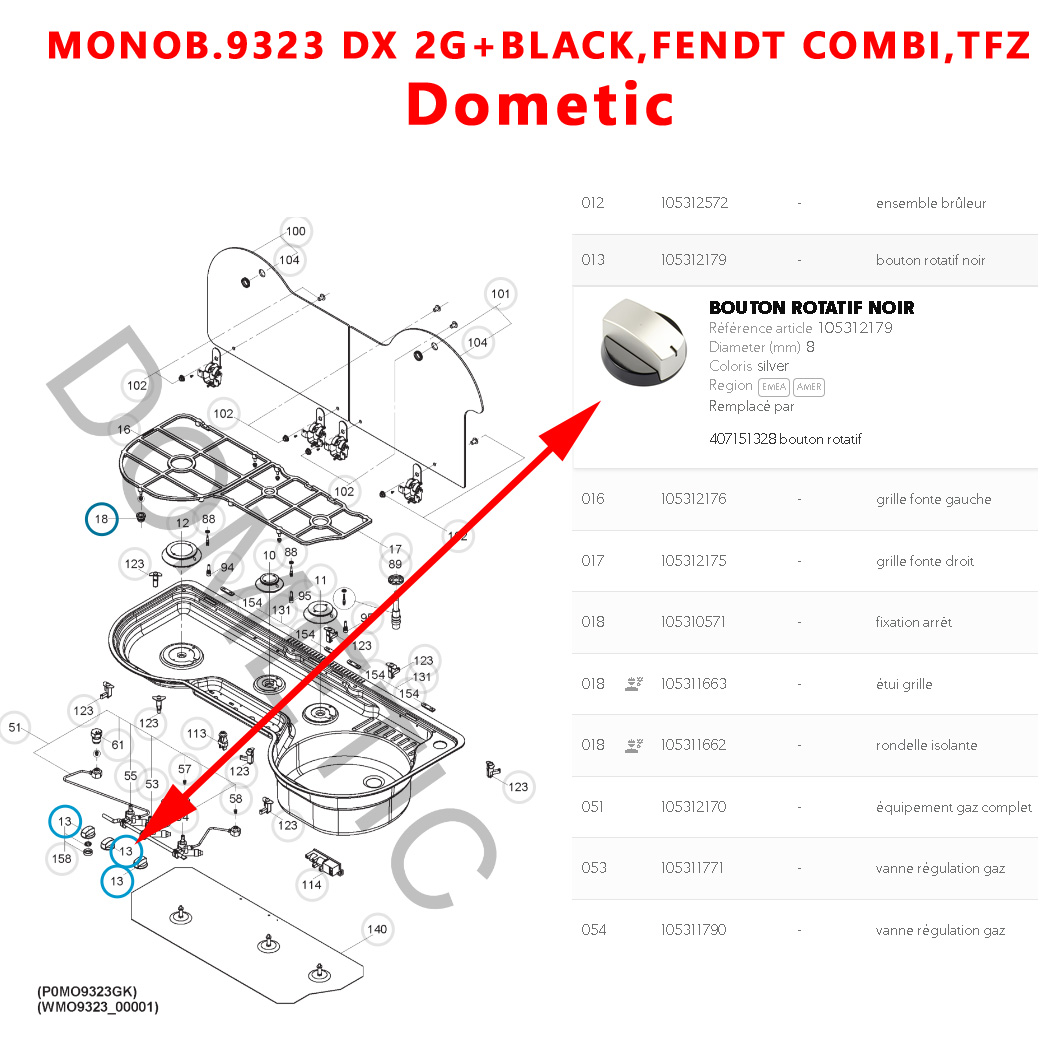 Cramer, un bouton gaziniere CE04, MO0927, MO917, MO921, MO9722, KSK2008, PI0909, PI913, PI8023, PI8621 par Dometic – Image 12