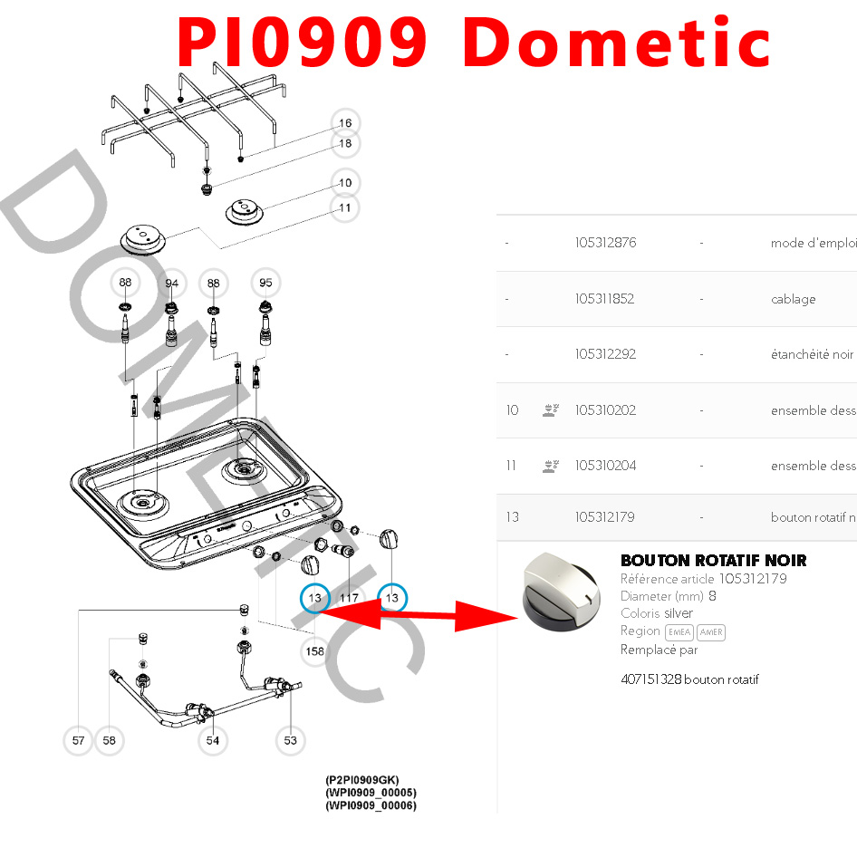 Cramer, un bouton gaziniere CE04, MO0927, MO917, MO921, MO9722, KSK2008, PI0909, PI913, PI8023, PI8621 par Dometic – Image 11