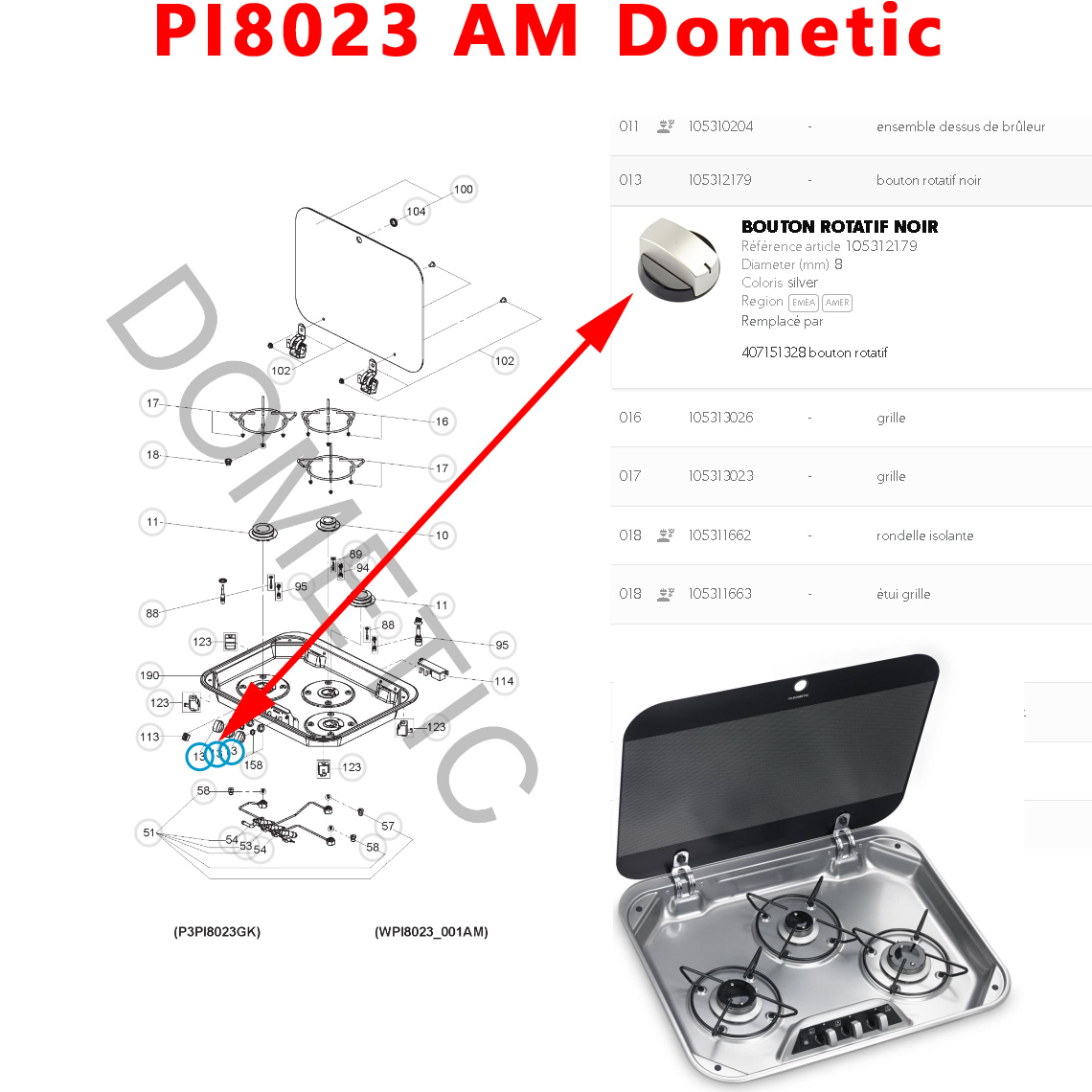 Cramer, un bouton gaziniere CE04, MO0927, MO917, MO921, MO9722, KSK2008, PI0909, PI913, PI8023, PI8621 par Dometic – Image 3