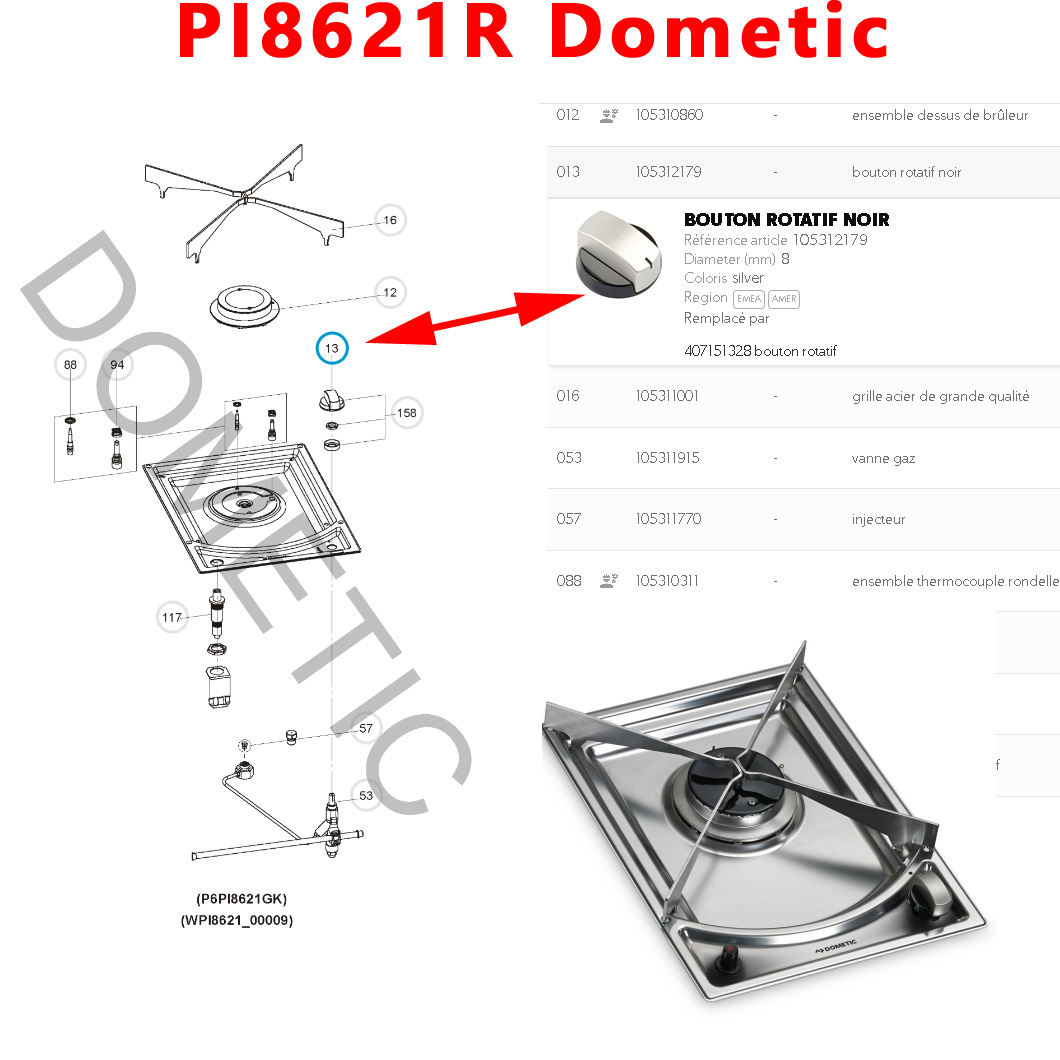 Cramer, un bouton gaziniere CE04, MO0927, MO917, MO921, MO9722, KSK2008, PI0909, PI913, PI8023, PI8621 par Dometic – Image 5