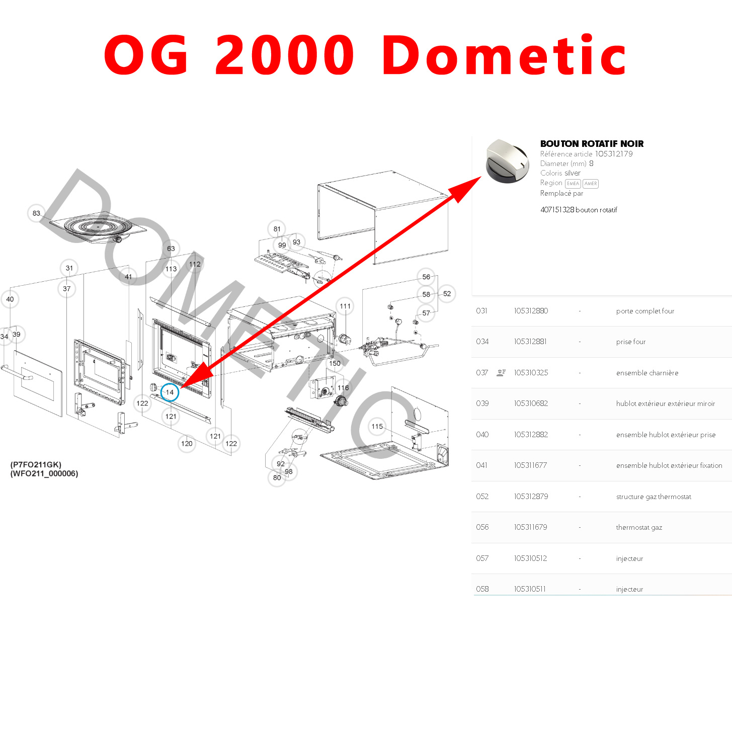 Cramer, un bouton gaziniere CE04, MO0927, MO917, MO921, MO9722, KSK2008, PI0909, PI913, PI8023, PI8621 par Dometic – Image 10