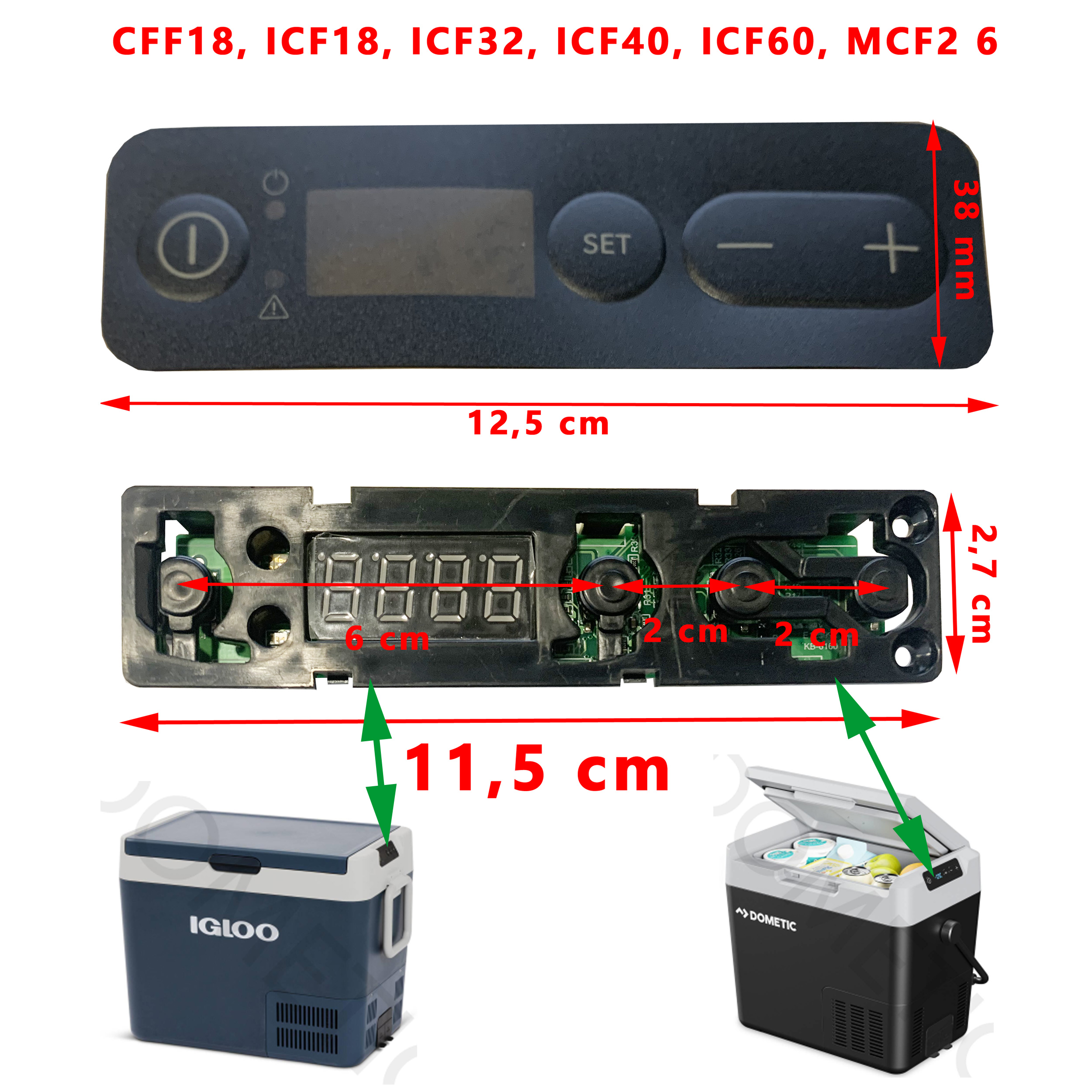 Panneau de commande 82-1015-PCB-DIS-A01 pour CFF18, ICF18, ICF32, ICF40, ICF60, MCF2 6 par Dometic