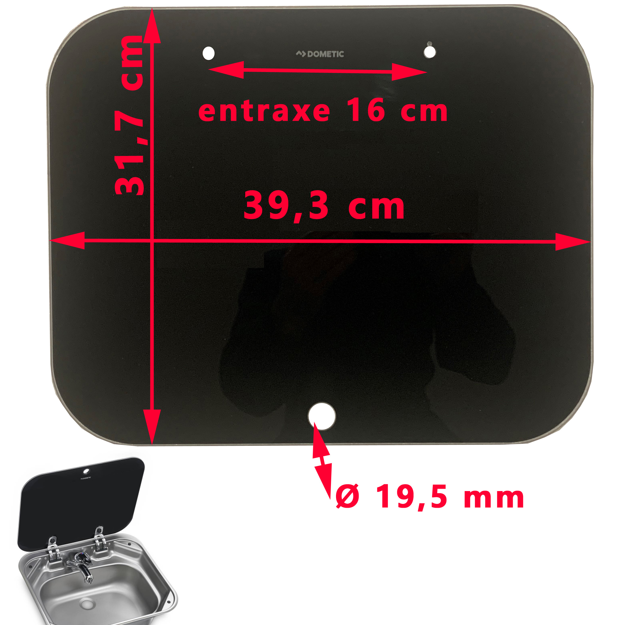 Couvercle ou plateau en verre pour évier VA8005, Sink par Dometic