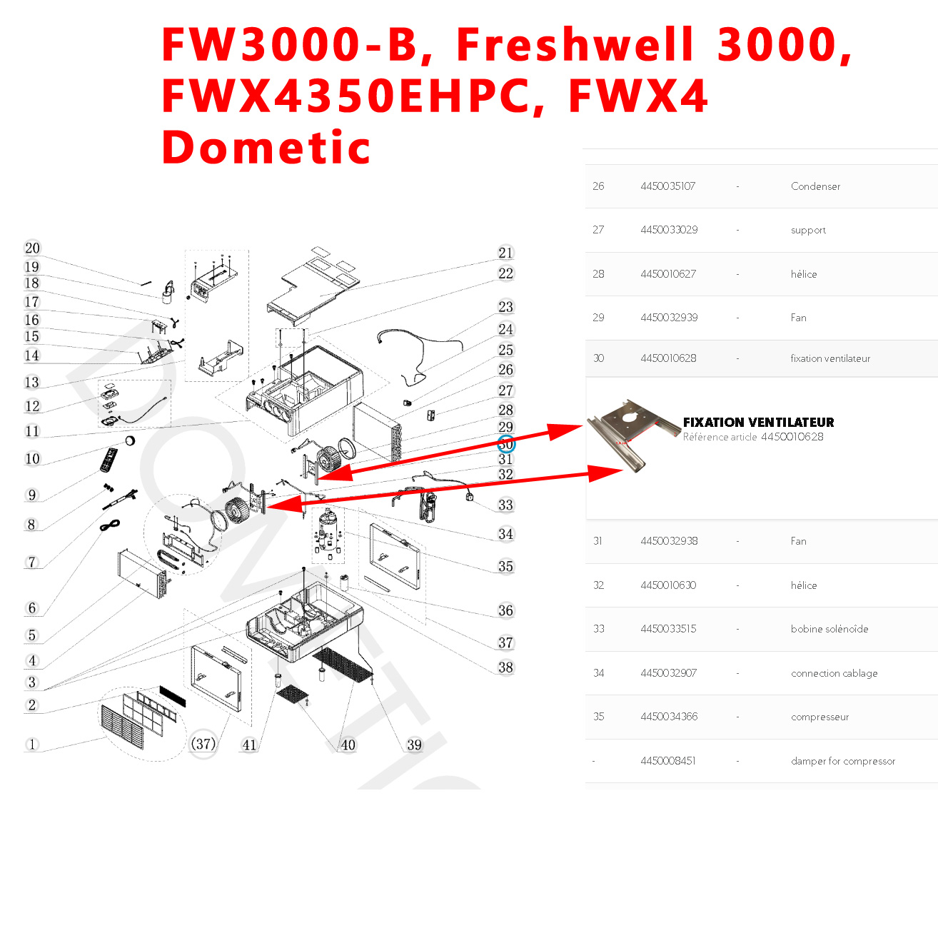 Freshwel FW3000-B, Freshwell 3000, FWX4350EHPC, FWX4, fixation moteur ventilateur par Dometic – Image 2
