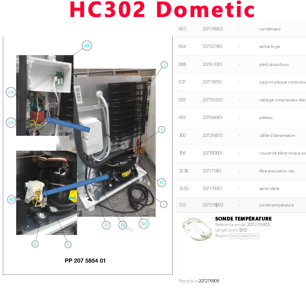 Sonde mini-bar pour les modèles DS301, DS601, EA3280, HC302 , HC502, RH161, RH418, RH456, WA3200 par Dometic – Image 4