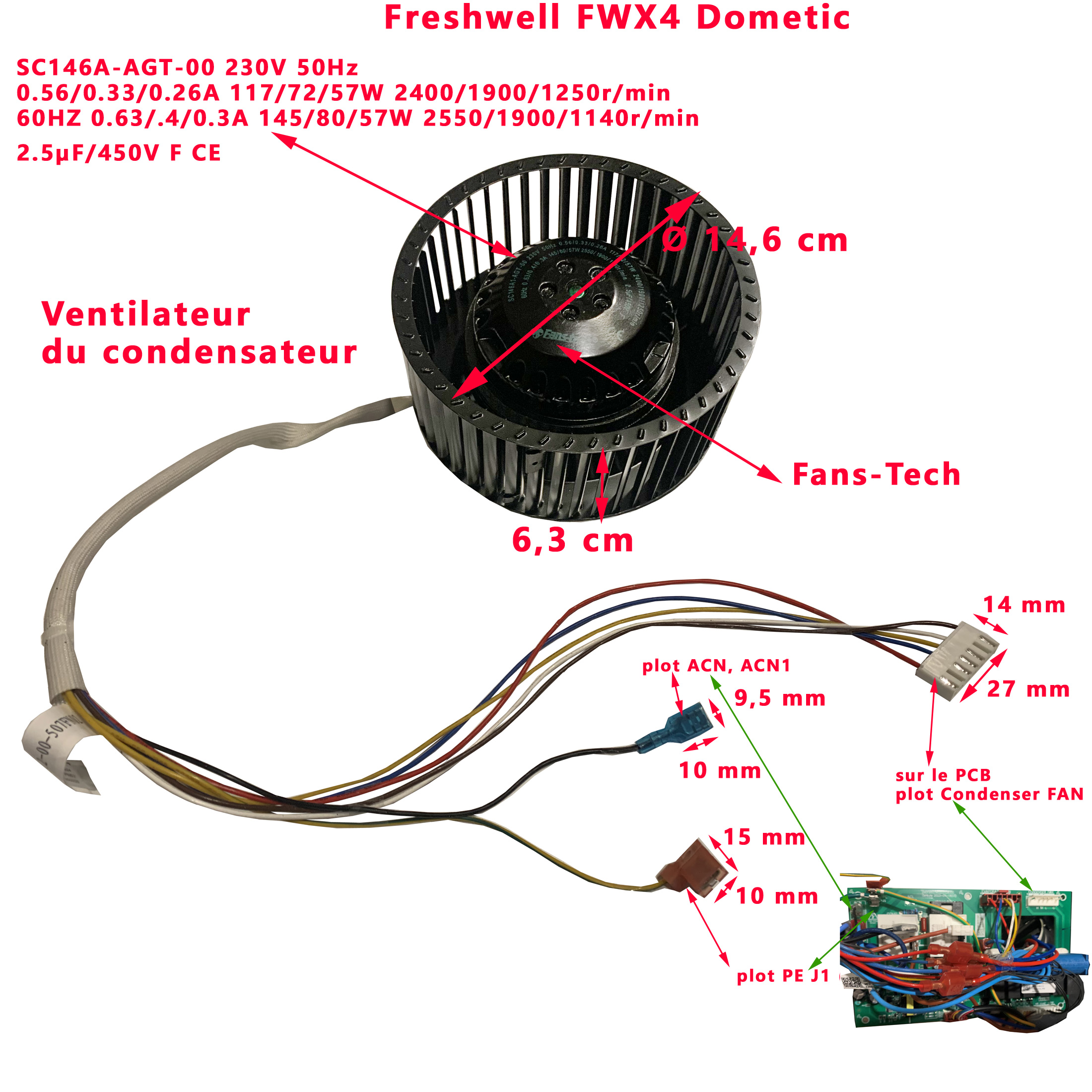 Ventilateur du condensateur pour Freshwell FWX4 par Dometic