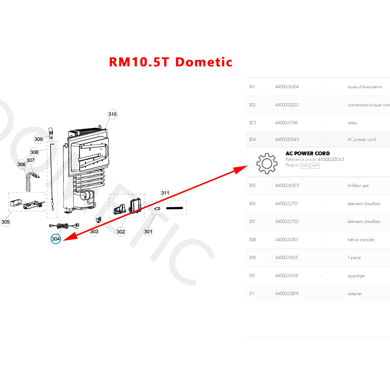 Câble alimentation 220V prise Wago branché sur l'électronique de puissance PR-657-MAIN-PCB-AS-A des réfrigérateurs RM10.5, RMS10.5, TBD à absorption par Dometic – Image 2