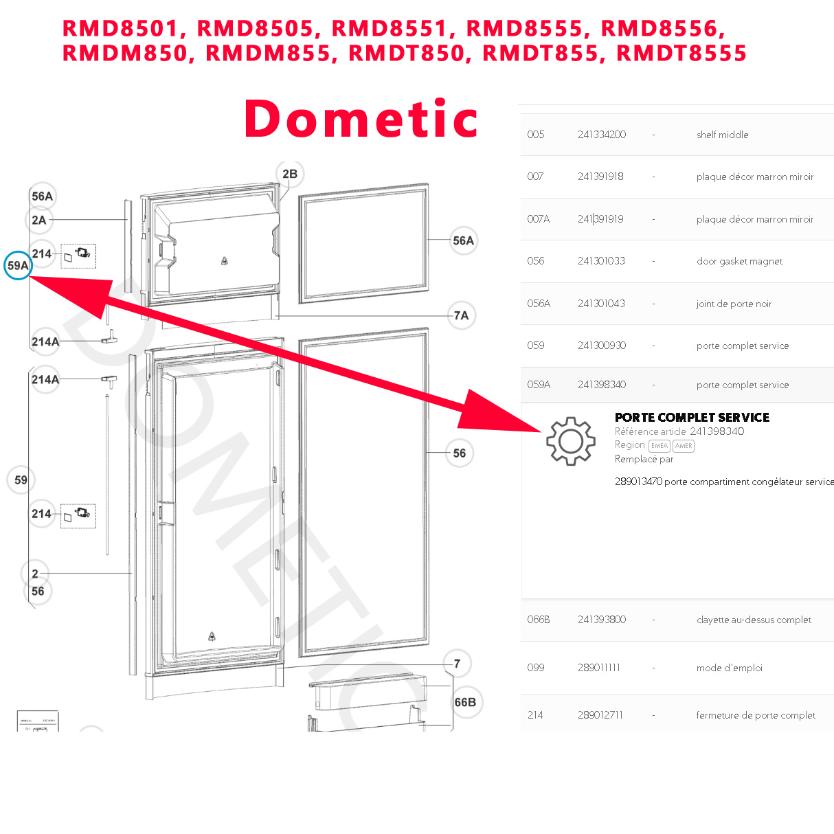 Porte congélateur RMD8501, RMD8505, RMD8551, RMD8555, RMD8556, RMDM850, RMDM855, RMDT850, RMDT855, RMDT8555 par Dometic – Image 3