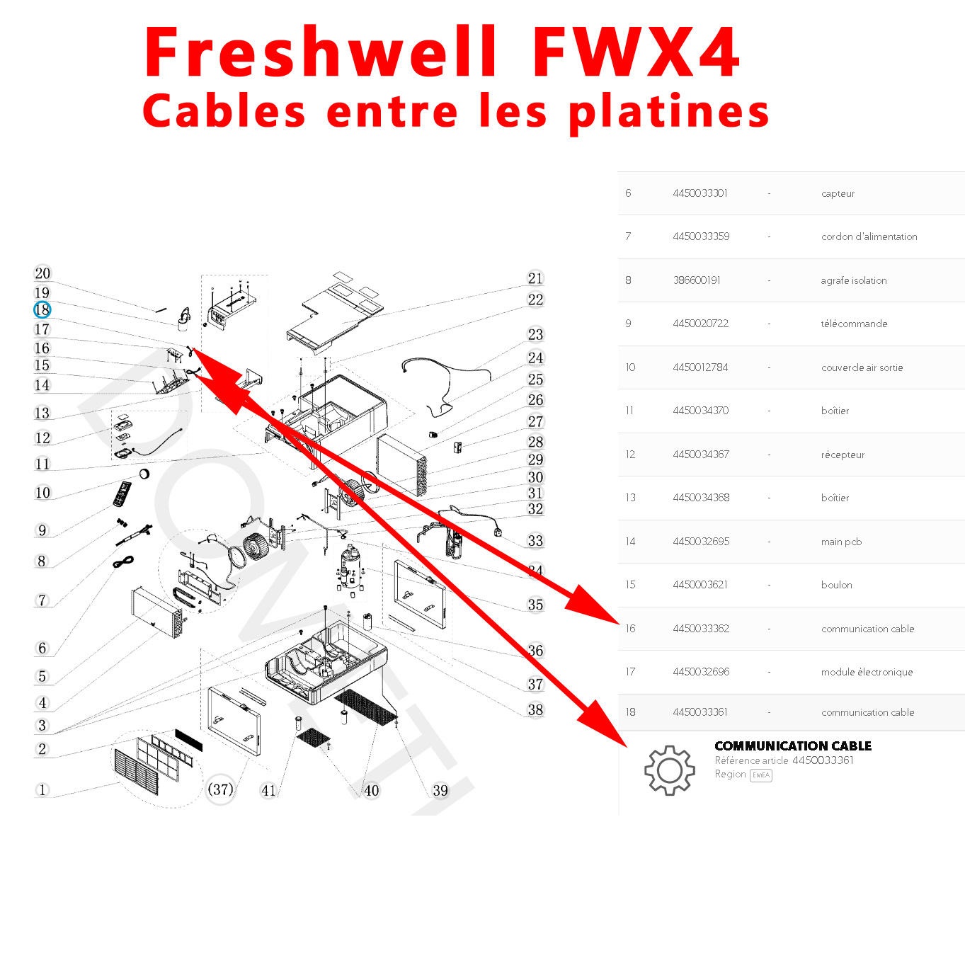 Dometic Freshwell FWX4 cables entre MAIN PCB et PCB, cables entres les deux electroniques – Image 4