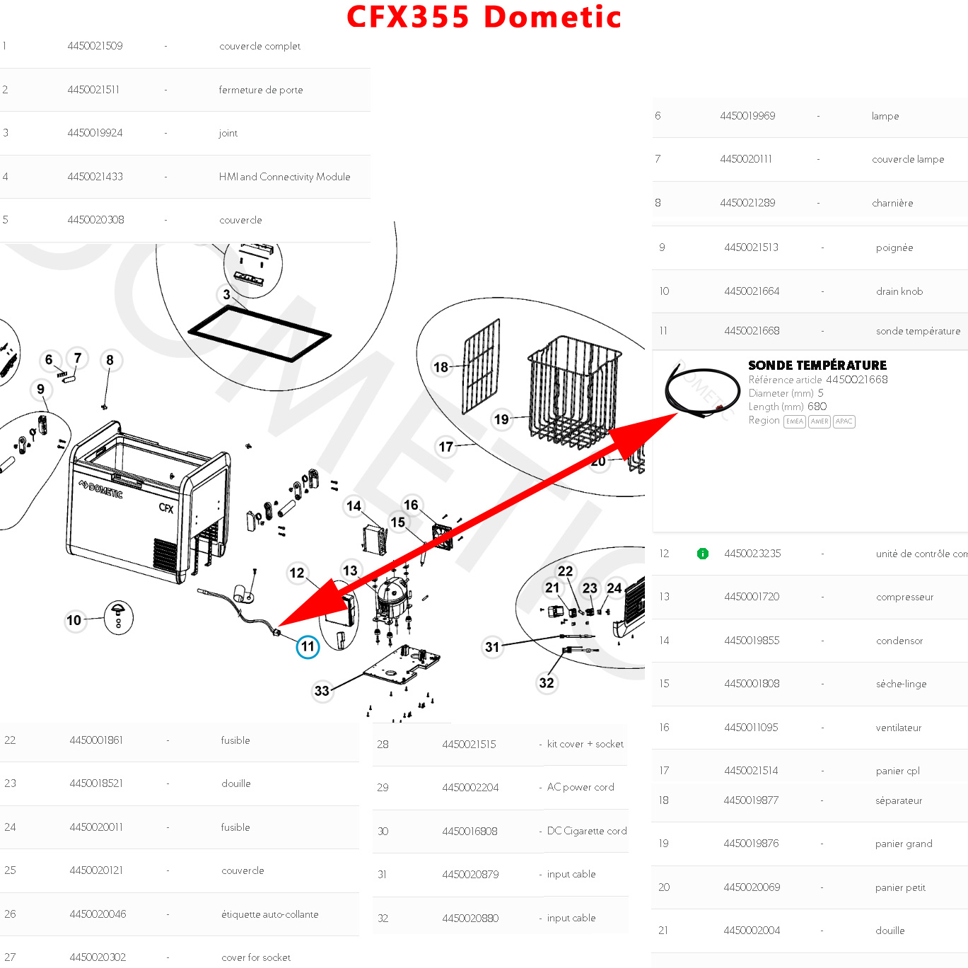 Sonde de temperature CFF45, CFF70, CFF70DZ, CFX3100, CFX335, CFX345, CFX355, CFX375, CFX395, CFX535, CFX545, CFX555, CFX575, CFX595, ICF60, ICF80DZ, MCF2 par Dometic – Image 3