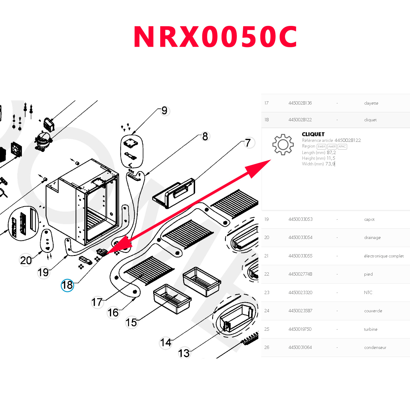 Fixation bas porte pour NRX0090V, NRX0050, NRX0080 etc. par Dometic – Image 2