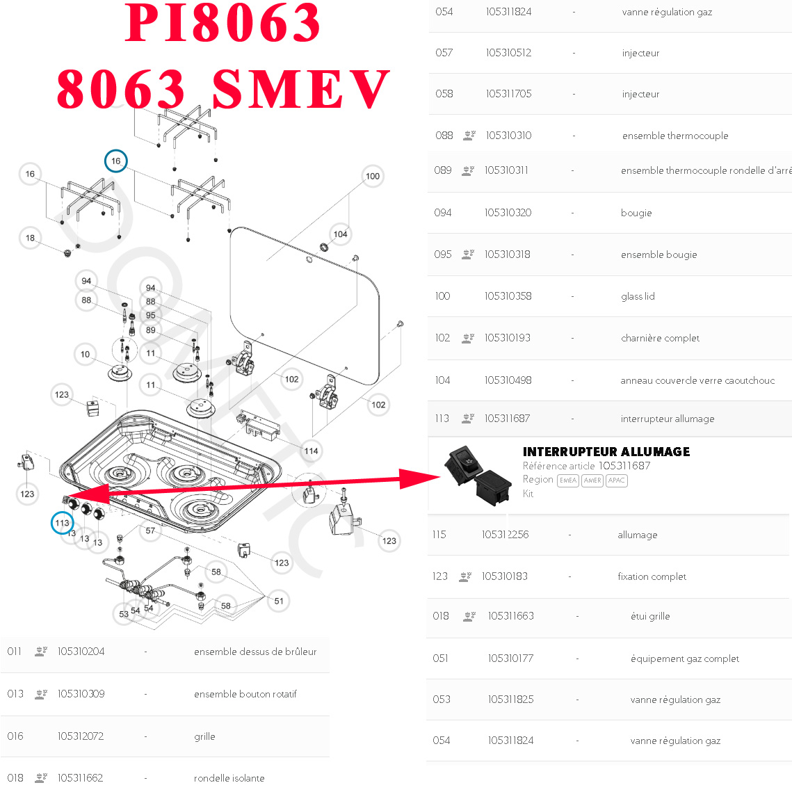 SMEV Interrupteur du piezo (allumage électrique) des gazinieres suivantes : CE0, CU, FO, MO, PI PICE, PISK – Image 3