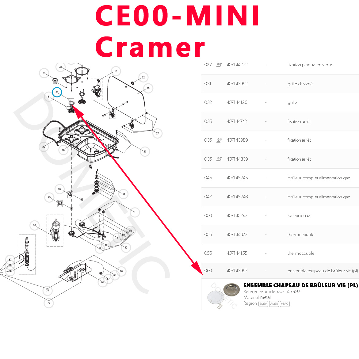 Cramer, 2 couvercles Ø 60 mm et leurs visses de dessus de bruleur des gazinières CE99, CEOO-Mini, EK3000, KSK-2007 camping-car par Dometic – Image 2