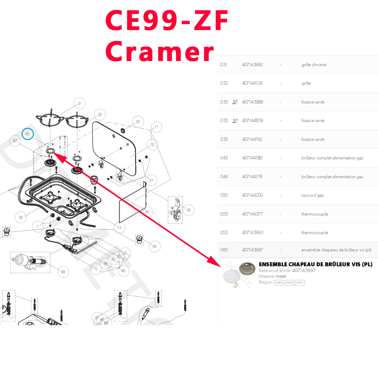 Cramer, 2 couvercles Ø 60 mm et leurs visses de dessus de bruleur des gazinières CE99, CEOO-Mini, EK3000, KSK-2007 camping-car par Dometic – Image 3