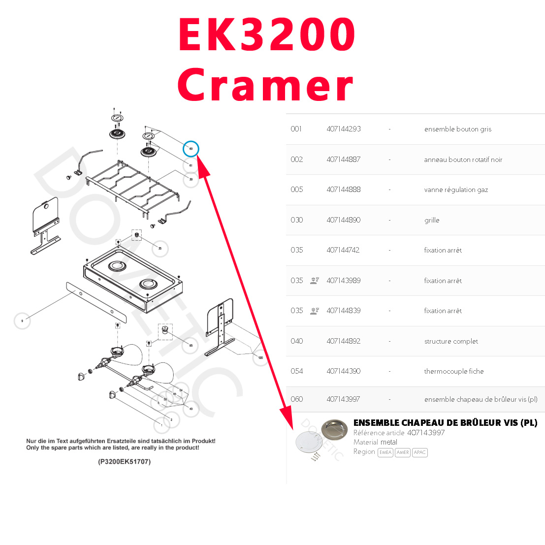 Cramer, 2 couvercles Ø 60 mm et leurs visses de dessus de bruleur des gazinières CE99, CEOO-Mini, EK3000, KSK-2007 camping-car par Dometic – Image 5
