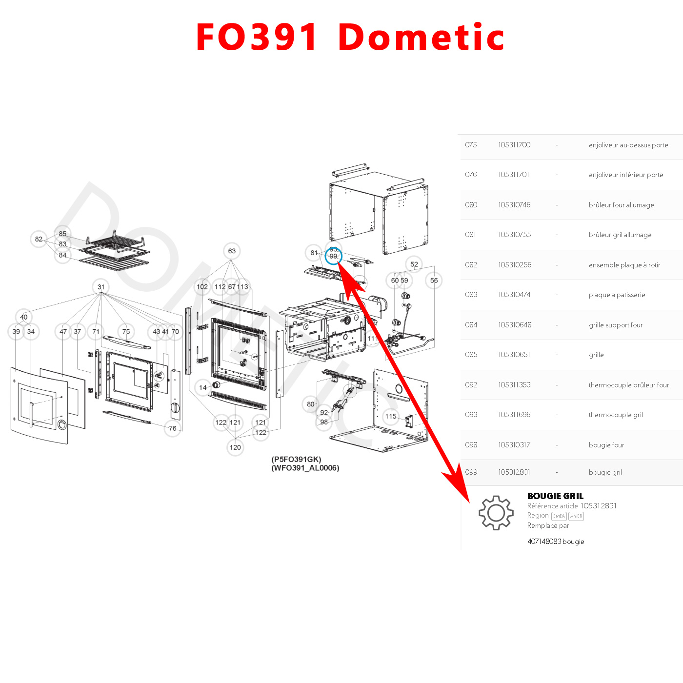 Une bougie d'allumage pour grill CU311, CU333, CU342, CU352, CU401, CU414,CU433, CU601, FO291, FO391, FO211, FO311, OG2000, OG3000, RMDT8555, VN555etc. par Dometic – Image 7