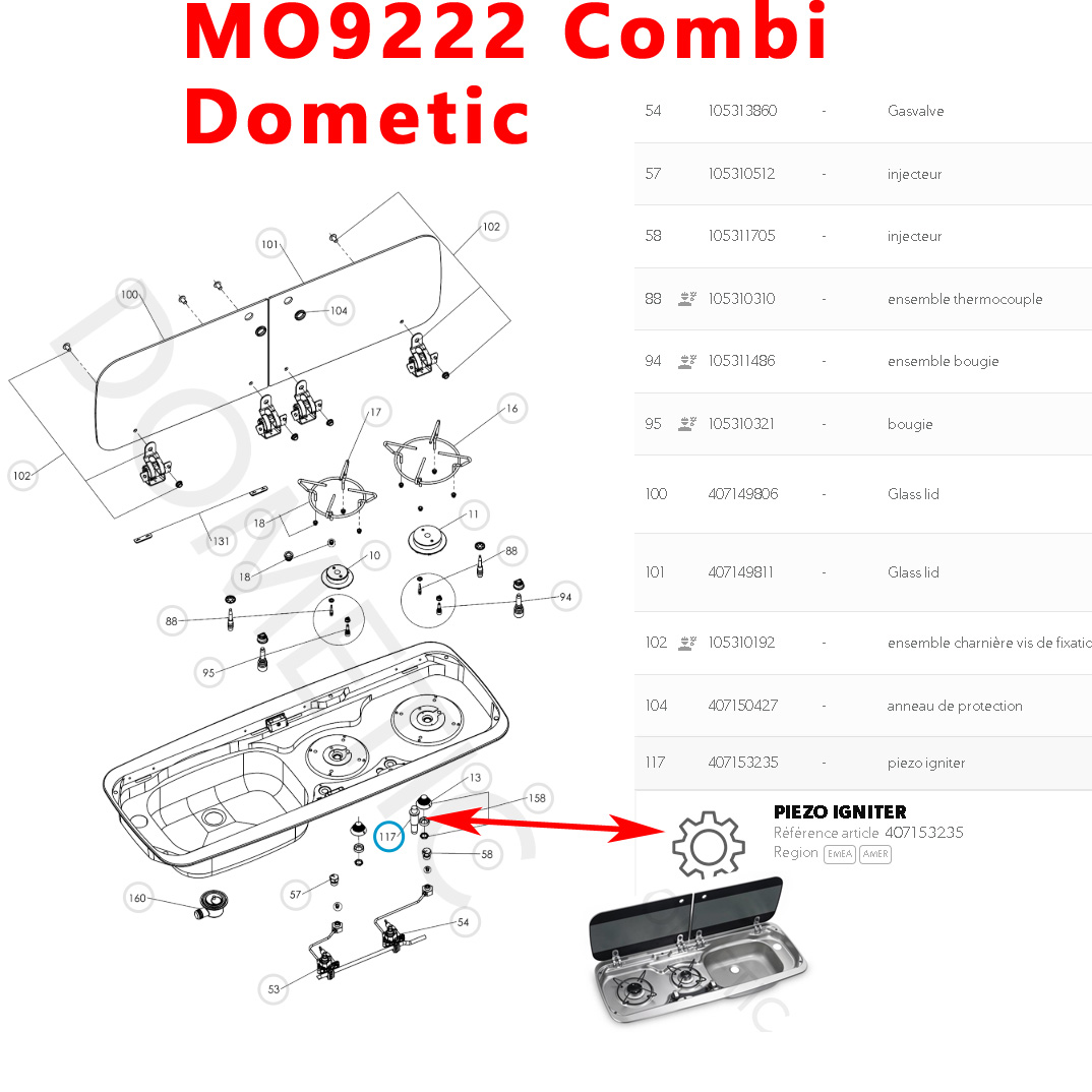 Bouton d'allumage Piezo des réfrigérateurs MO8821, MO911, MO912, MO922, MO972, PI2232, VN555 etc. par Dometic – Image 6