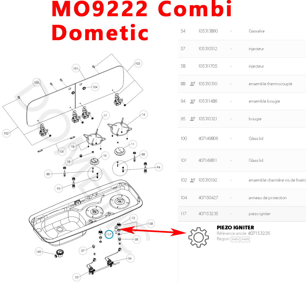 Bouton d'allumage Piezo des réfrigérateurs MO8821, MO911, MO912, MO922, MO972, PI2232, VN555 etc. par Dometic – Image 5