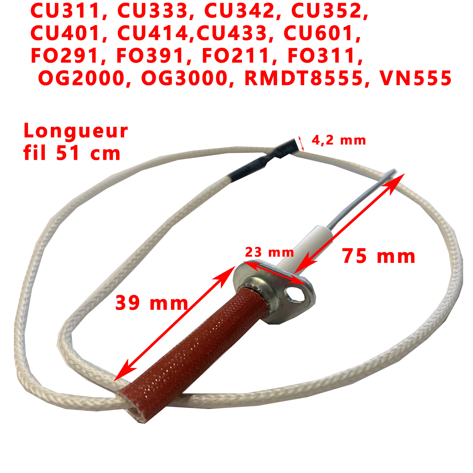 Une bougie d'allumage pour grill CU311, CU333, CU342, CU352, CU401, CU414,CU433, CU601, FO291, FO391, FO211, FO311, OG2000, OG3000, RMDT8555, VN555etc. par Dometic