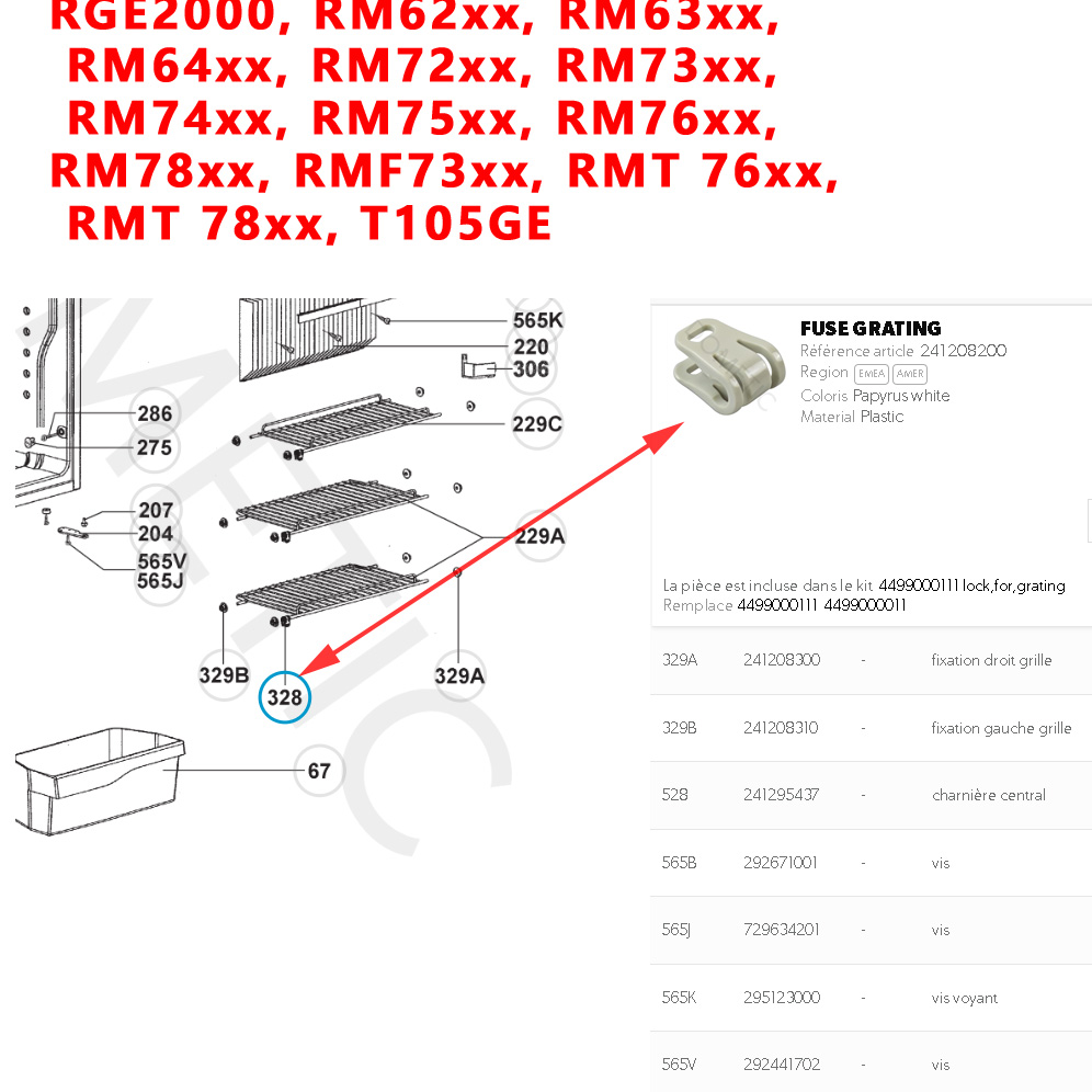 Fixation de grille Dometic pour RGE2000, RM62xx, RM63xx, RM64xx, RM72xx, RM73xx, RM74xx, RM75xx, RM76xx, RM78xx, RMF73xx, RMT 76xx, RMT 78xx, T105GE – Image 3
