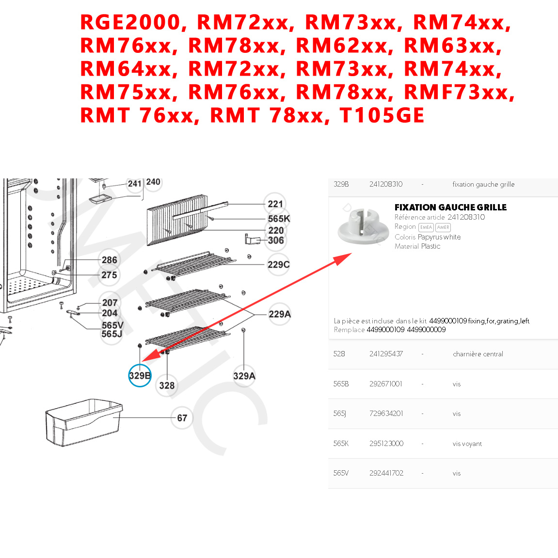 Fixation arrière de grille Dometic pour RGE2000, RM72xx, RM73xx, RM74xx, RM76xx, RM78xx, RM62xx, RM63xx, RM64xx, RM72xx, RM73xx, RM74xx, RM75xx, RM76xx, RM78xx, RMF73xx, RMT 76xx, RMT 78xx, T105GE - DISPONIBLE VERS LE 3/4/2026 – Image 4