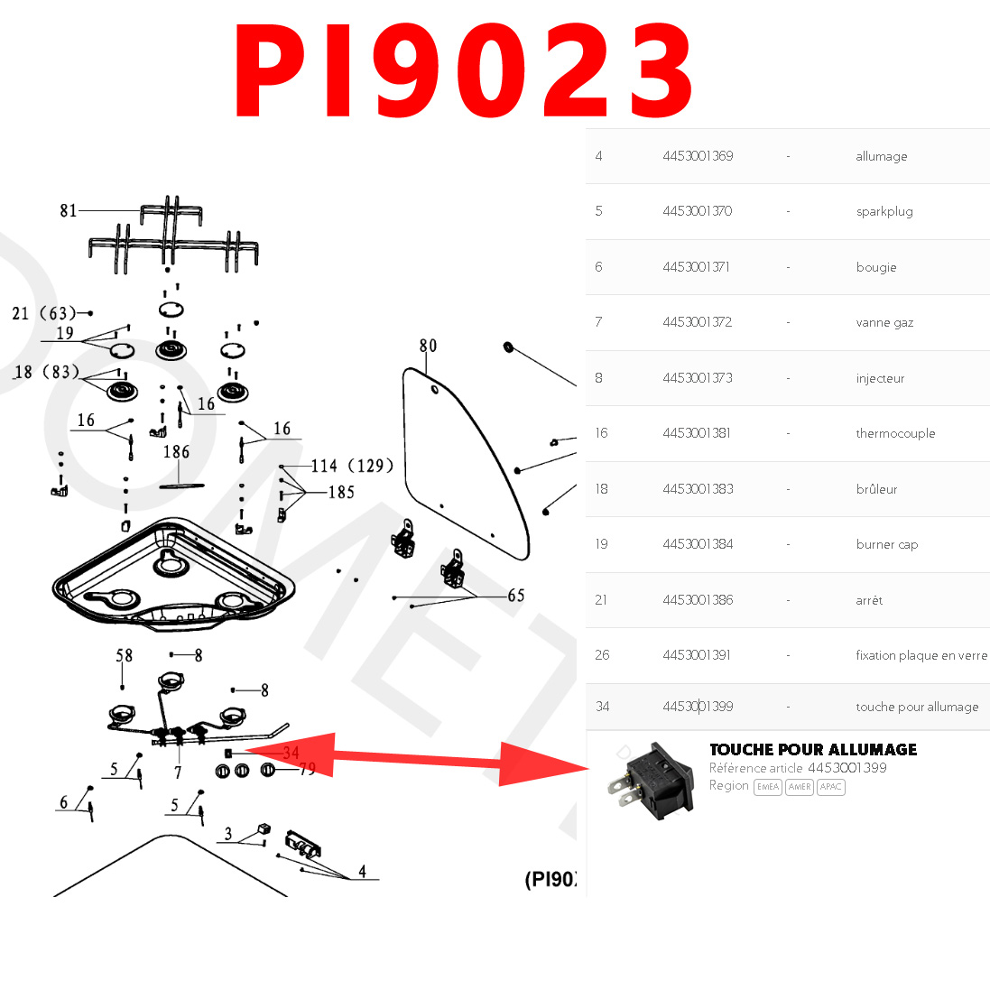 Touche pour allumage pour CE99-ZF, HBG 2335, HBG 3440, HBG 3445, MO7123, PI8023, PI9023 par Dometic – Image 6