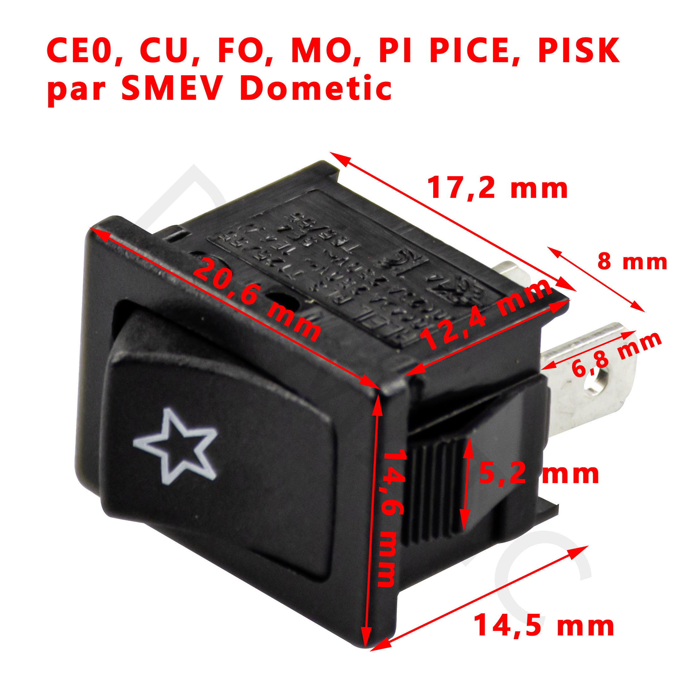 SMEV Interrupteur du piezo (allumage électrique) des gazinieres suivantes : CE0, CU, FO, MO, PI PICE, PISK