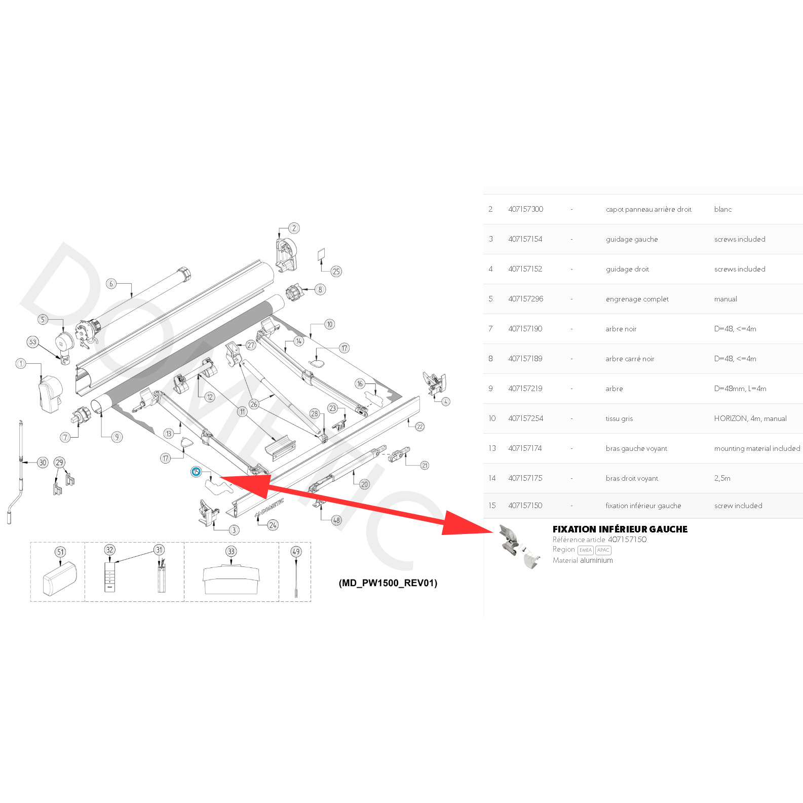 Une articulation GAUCHE pour auvent, store pour camping-car, Brustor 0200145 L par Dometic Prostor – Image 6
