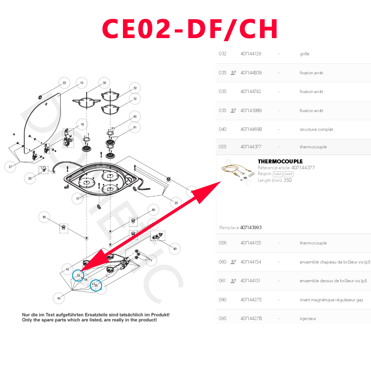 Cramer thermocouple pour gazinieres EK 2000, Cramer, CE 00/04/06/08/09/99, COE, CMEK 2000, K840x436, K860x452 – Image 2